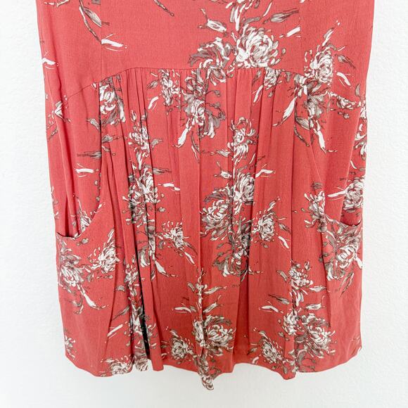 Garnet Hill Womens Dress Sz 6 Rust Floral V-Neck Cap Sleeve Tiered‎ Boho Cottage - Picture 3 of 7